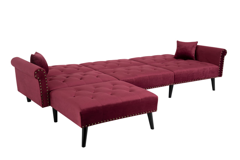 Convertible Sofa bed sleeper red velvet（W223S00006、W223S00458、W223S00873）