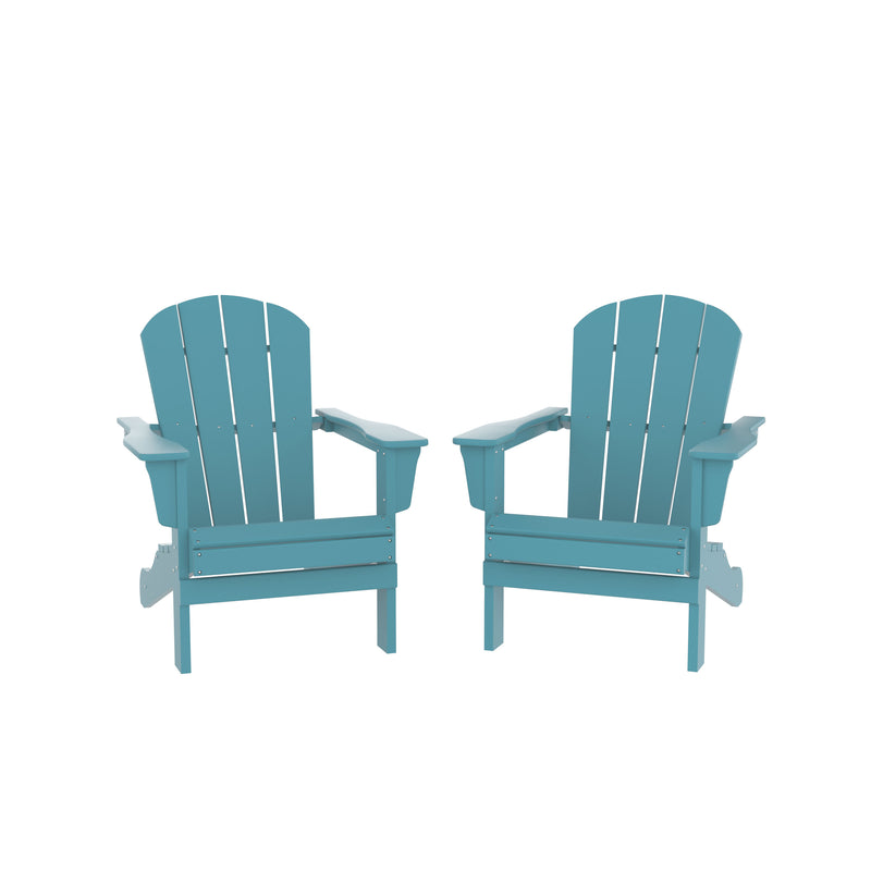 HDPE Adirondack Chair, Fire Pit Chairs, Sand Chair, Patio Outdoor Chairs,DPE Plastic Resin Deck Chair, lawn chairs, Adult Size ,Weather Resistant for Patio/ Backyard/Garden , Blue, Set of 2