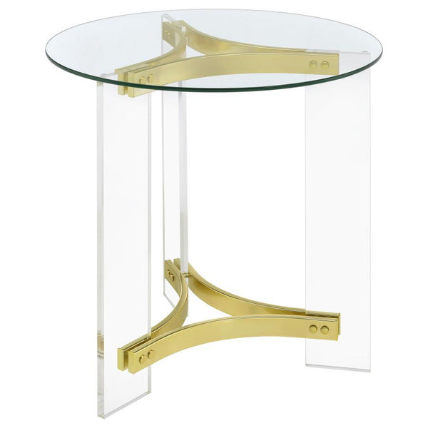 Janessa - Round Glass Top Acrylic Leg End Table Matte - Brass