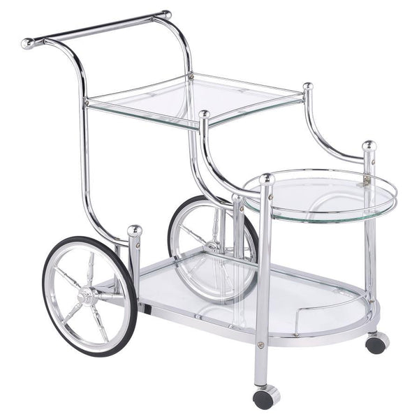 Sarandon - 3-Tier Glass Shelf Metal Bar Cart - Chrome