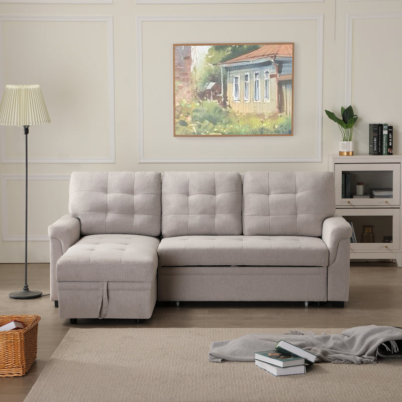 Upholstery Sleeper Sectional Sofa Beige