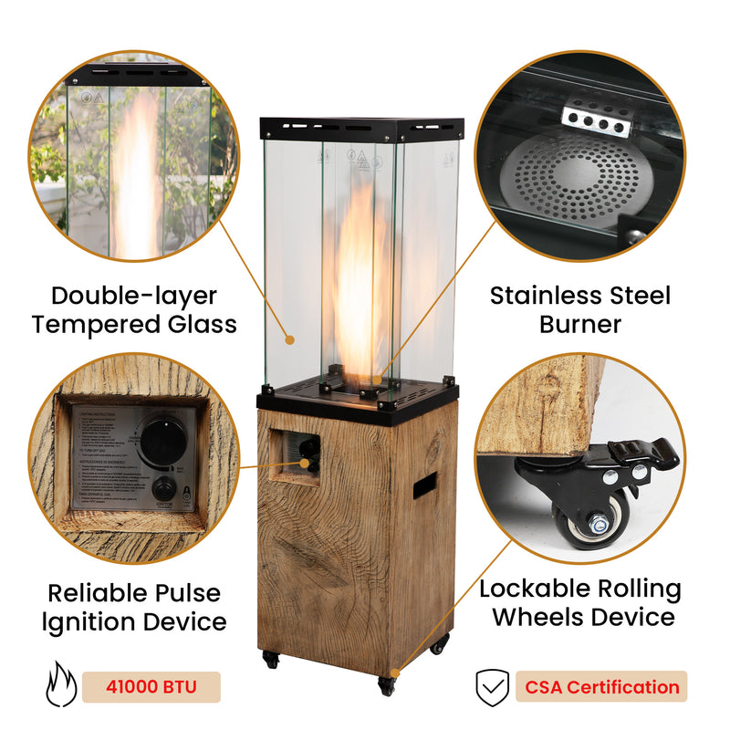 Wood-effect 41,000 BTU Outdoor Propane Standing Patio Heater