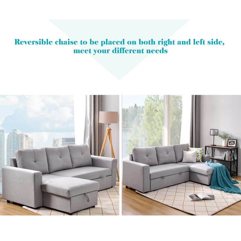 [VIDEO] 90" Reversible Pull out Sleeper L-Shaped Sectional Storage Sofa Bed,Corner sofa-bed with Storage Chaise Left/Right Handed