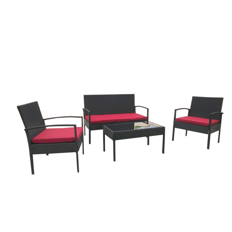 4 PCS Patio Rattan Conversation Chair Set, 4 PCS Patio Wicker Rattan Furniture Set, Patio Wicker Rattan Table - Atlantic Fine Furniture Inc