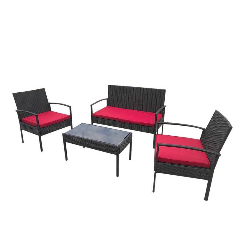 4 PCS Patio Rattan Conversation Chair Set, 4 PCS Patio Wicker Rattan Furniture Set, Patio Wicker Rattan Table - Atlantic Fine Furniture Inc