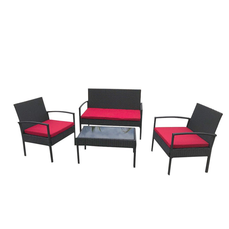 4 PCS Patio Rattan Conversation Chair Set, 4 PCS Patio Wicker Rattan Furniture Set, Patio Wicker Rattan Table - Atlantic Fine Furniture Inc