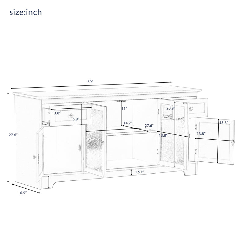 U-Can TV Stand for TV up to 65in with 4 Doors Adjustable Panels Open Style Cabinet, Sideboard for Living room, White