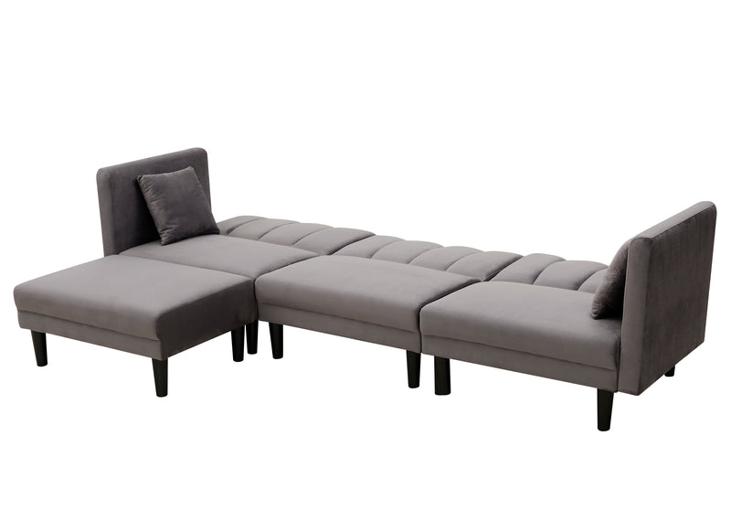 REVERSIBLE SECTIONAL SOFA SLEEPER WITH 2 PILLOWS DARK GREY VELVET（K223S00005）