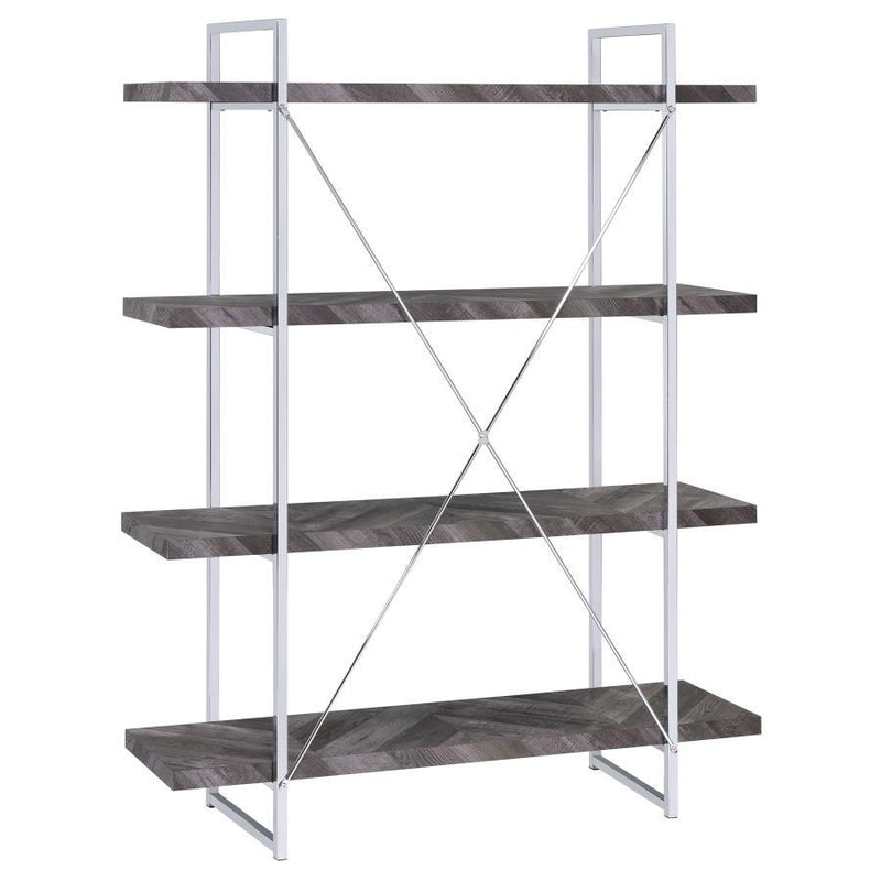 Grimma - 4-Shelf Bookshelf - Rustic Gray And Chrome