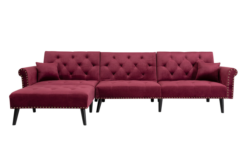 Convertible Sofa bed sleeper red velvet（W223S00006、W223S00712、W223S00458）