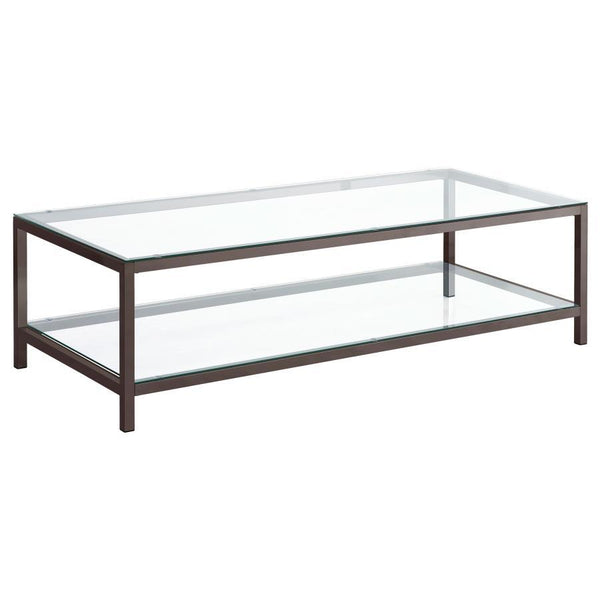 Trini - 1-Shelf Glass Top Coffee Table - Black Nickel - Atlantic Fine Furniture Inc