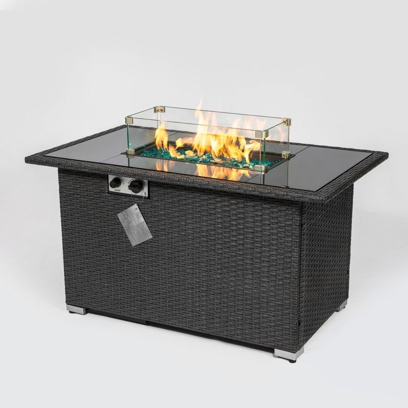 44" Gas Propane Fire pit Table Rectangle 50,000 BTU with 8mm Tempered Glass Tabletop & Blue Stone& Steel table lid &Table waterproof dusty Cover ,ETL Certification (Grey) - Atlantic Fine Furniture Inc