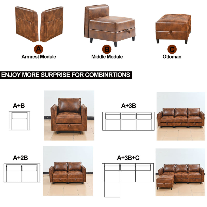 Welike Modular combination sofa L&U type convertible sofa with reversible upholstered storage seat with sleeper sofa brown tech cloth