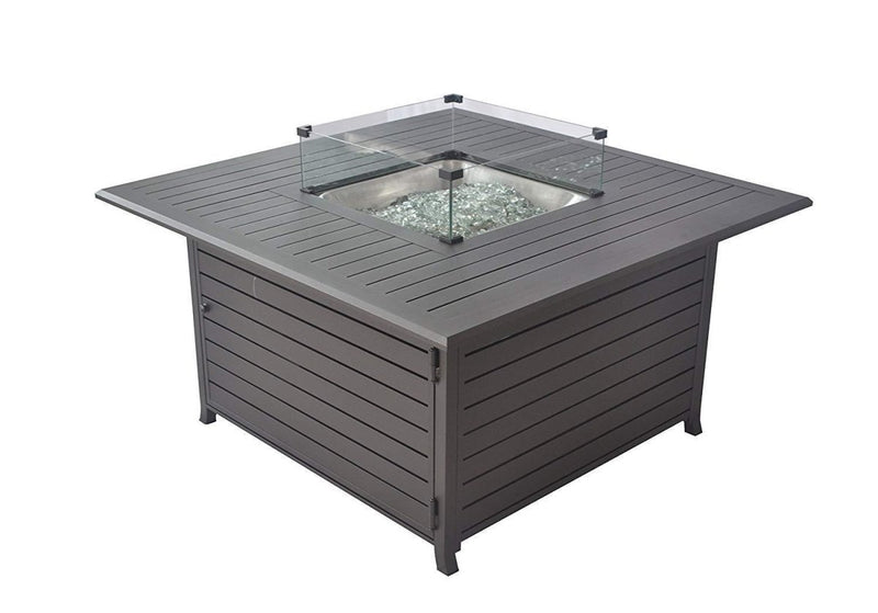 45 Inch 50,000 Btu Square Propane Gas Fire Pit Table, Perfect for Outside Patio/Backyard, w/ Glass Wind Guard, Aluminum Tabletop, Glass Rocks, Cover and Table Lid - Mocha Brown-MUST LTL TRANSPORTATION - Atlantic Fine Furniture Inc