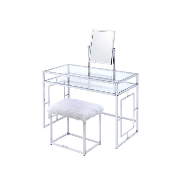 Carenze II - Vanity Desk - White Faux Fur & Chrome - Atlantic Fine Furniture Inc