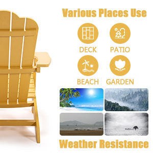 TALE Adirondack Chair Backyard Furniture Painted Seating with Cup Holder All-Weather and Fade-Resistant Plastic Wood for Lawn Outdoor Patio Deck Garden Porch Lawn Furniture Chairs Yellow