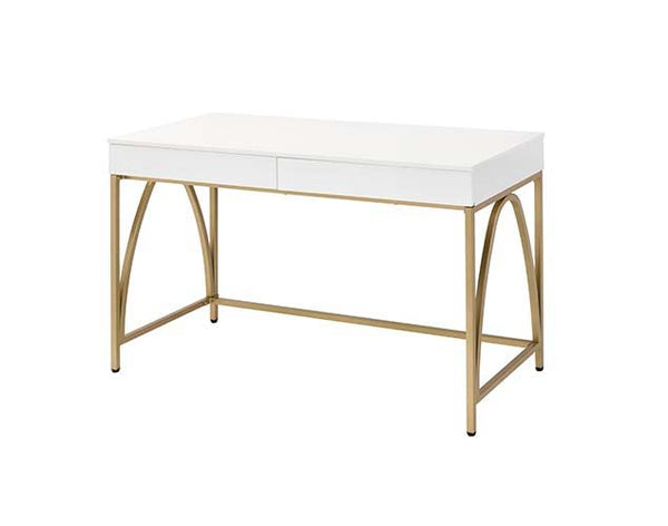 Lightmane - Vanity Desk - White High Gloss & Gold Finish - Atlantic Fine Furniture Inc