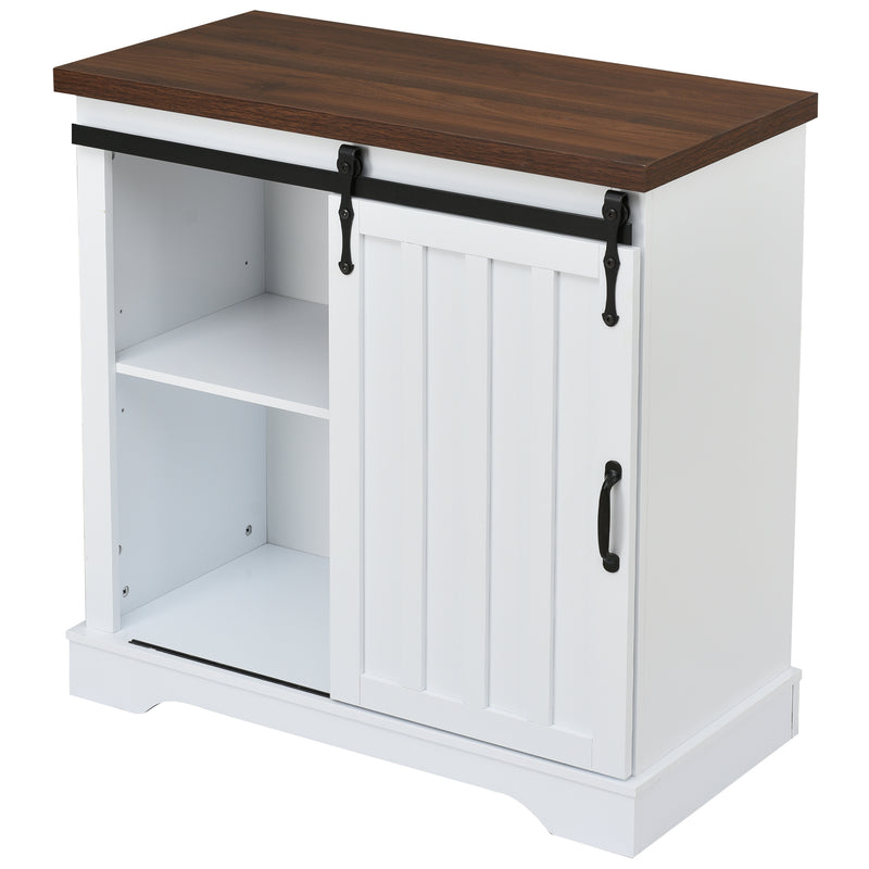 Bathroom Storage Cabinet, Freestanding Accent Cabinet, Sliding Barn Door, Thick Top, Adjustable Shelf, White and Brown