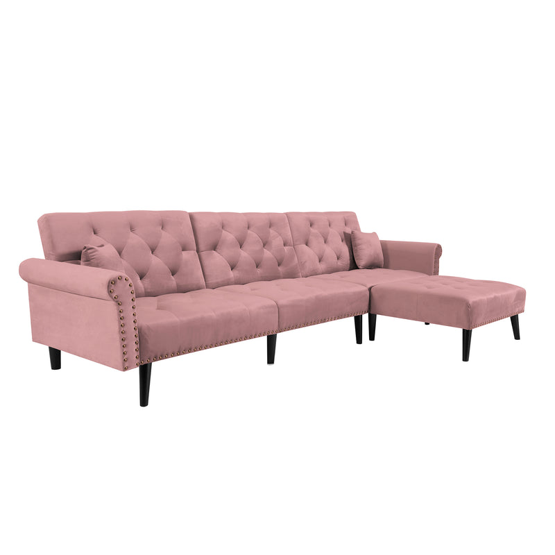 Convertible Sofa bed sleeper Pink velvet (same as W223S01595。Size difference, See Details in page.)