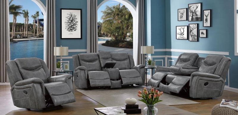 Conrad - Upholstered Padded Arm Motion Sofa - Gray - Atlantic Fine Furniture Inc