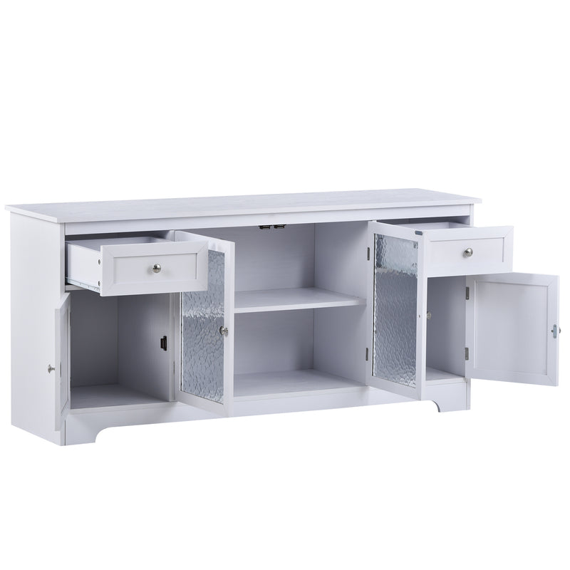 U-Can TV Stand for TV up to 65in with 4 Doors Adjustable Panels Open Style Cabinet, Sideboard for Living room, White