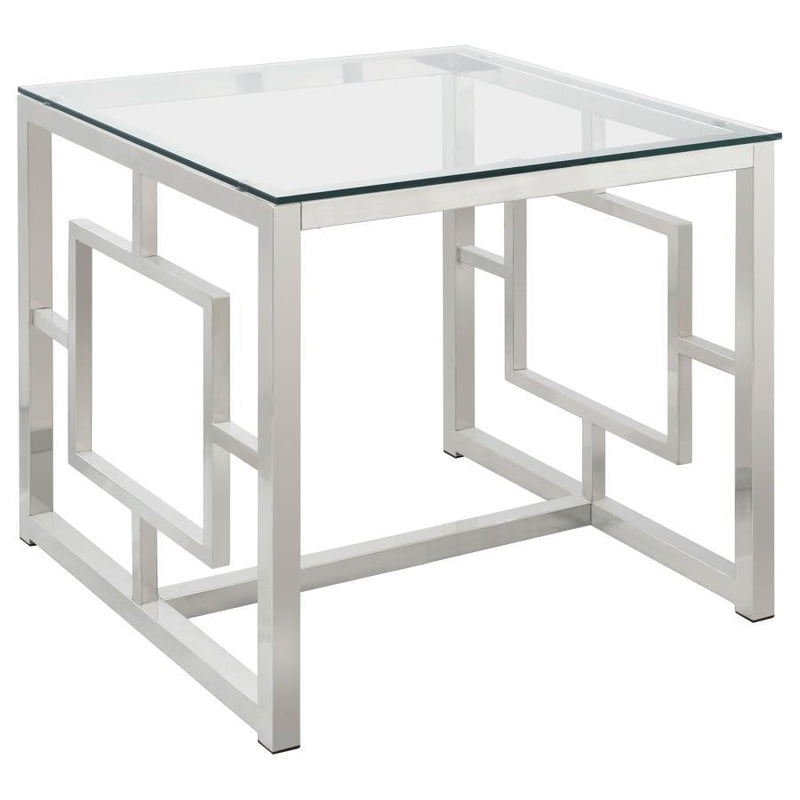 Merced - Square Glass Top Side End Table - Nickel - Atlantic Fine Furniture Inc