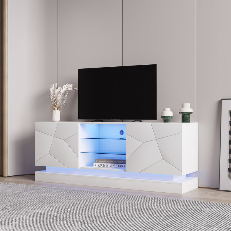 TV Cabinet Wholesale, White TV Stand with Lights, Modern LED TV Cabinet with Storage Drawers, Living Room Entertainment Center Media Console Table