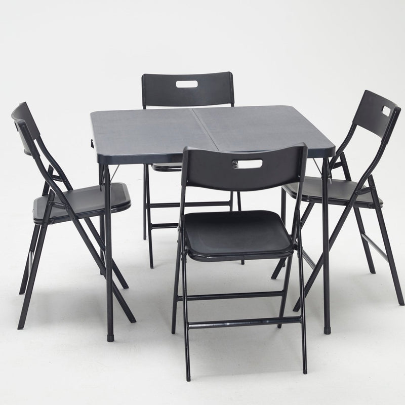 5-Piece Folding Table and Chair Set, Black - Atlantic Fine Furniture Inc