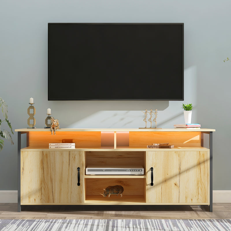 TV Stand ,Modern Wood Universal Media Console with Metal Legs, Home Living Room Furniture Entertainment Center,oak