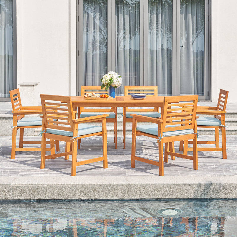 Waimea Honey 7-Piece Slatted Eucalyptus Wood Patio Dining Set with Cushion