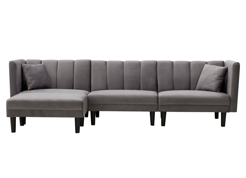 REVERSIBLE SECTIONAL SOFA SLEEPER WITH 2 PILLOWS DARK GREY VELVET（K223S00005）