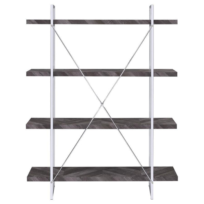 Grimma - 4-Shelf Bookshelf - Rustic Gray And Chrome