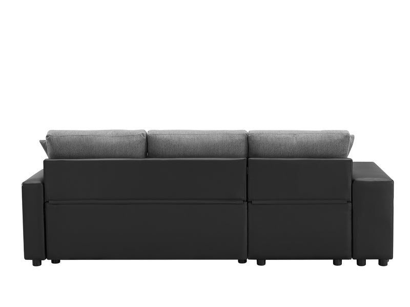 Artemax 92.5“Linen Reversible Sleeper Sectional Sofa with storage and 2 stools Steel Gray