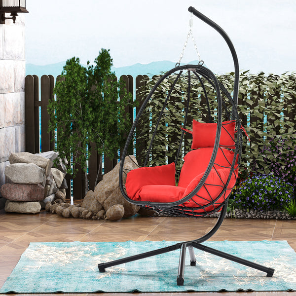 Egg Chair with Stand Indoor Outdoor Swing Chair Patio Wicker Hanging Egg Chair Hanging Basket Chair Hammock Chair with Stand for Bedroom Living Room Balcony