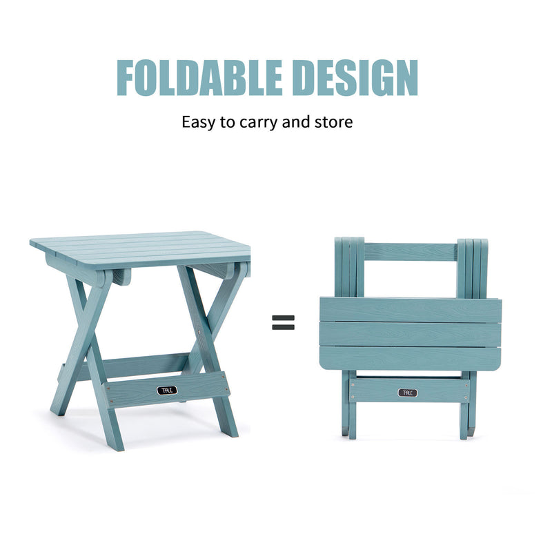 TALE Adirondack Portable Folding Side Table Square All-Weather and Fade-Resistant Plastic Wood Table Perfect for Outdoor Garden, Beach, Camping, Picnics Blue