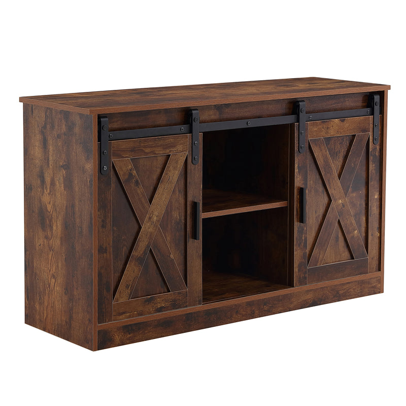 Rustic Brown decorative wooden TV / storage cabinet with two sliding barn doors, available for bedroom, living room,corridor.