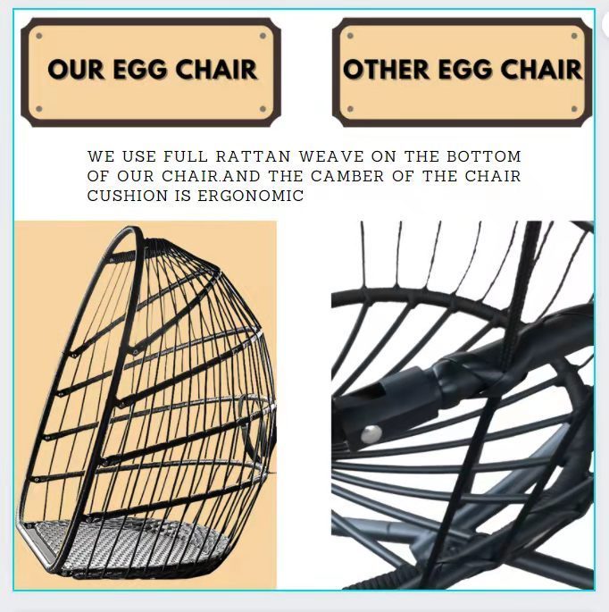 Swing Egg Chair with Stand Indoor Outdoor Wicker Rattan Patio Basket Hanging Chair with C Type bracket , with cushion and pillow,Patio Wicker folding Hanging Chair