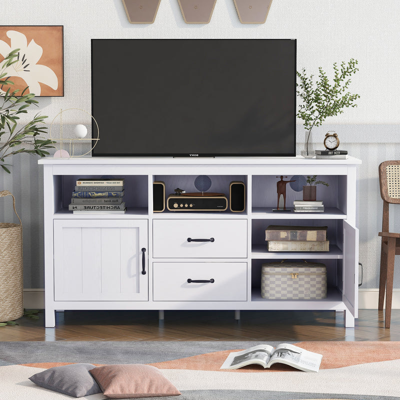 U-Can TV Stand for TV up to 68 in with 2 Doors and 2 Drawers Open Style Cabinet, Sideboard for Living room, White