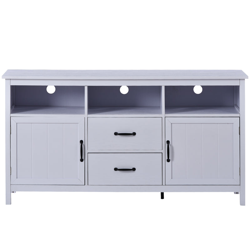 U-Can TV Stand for TV up to 68 in with 2 Doors and 2 Drawers Open Style Cabinet, Sideboard for Living room, White