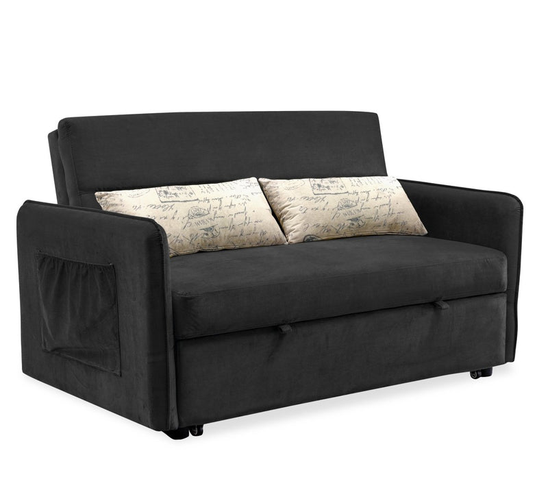 57"Modern Velvet Sofa with Pull-Out Sleeper Bed with 2 Pillows Adjustable Backrest for living room or office, 2 Big side pocket,Black - Atlantic Fine Furniture Inc