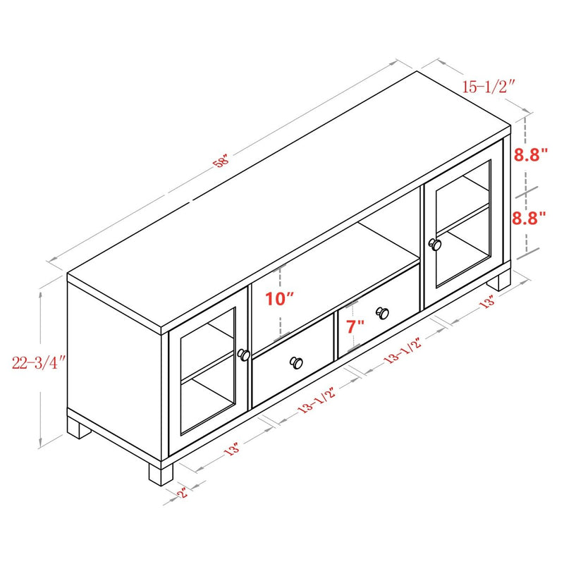 58" TV Stand Console 2 Doors and 2 Drawers -Black - Atlantic Fine Furniture Inc