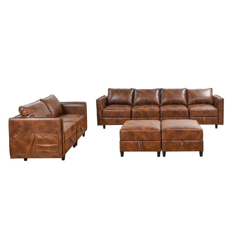 Welike Modular combination sofa L&U type convertible sofa with reversible upholstered storage seat with sleeper sofa brown tech cloth