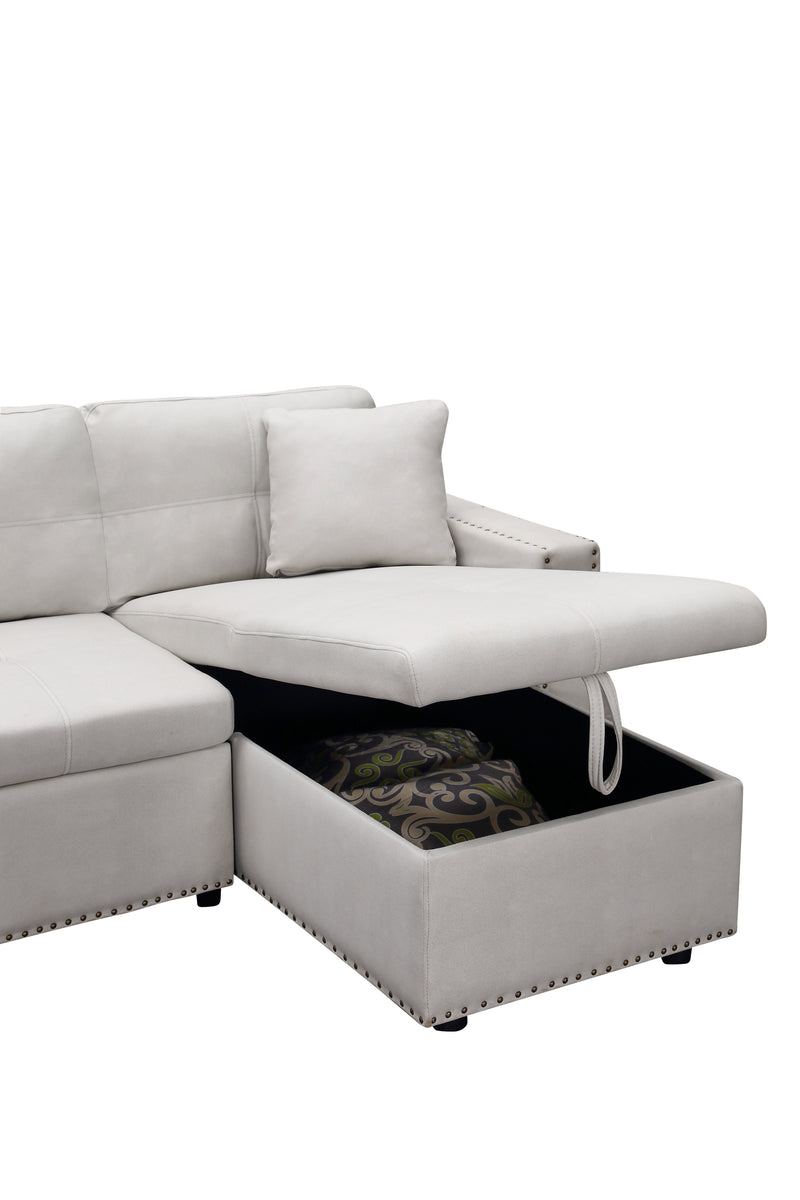 Artemax 87.7“Leathaire Reversible Sleeper Sectional Sofa with storage