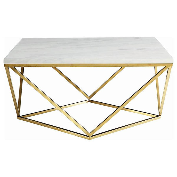 Meryl - Square Faux Marble Top Coffee Table - White And Gold - Atlantic Fine Furniture Inc