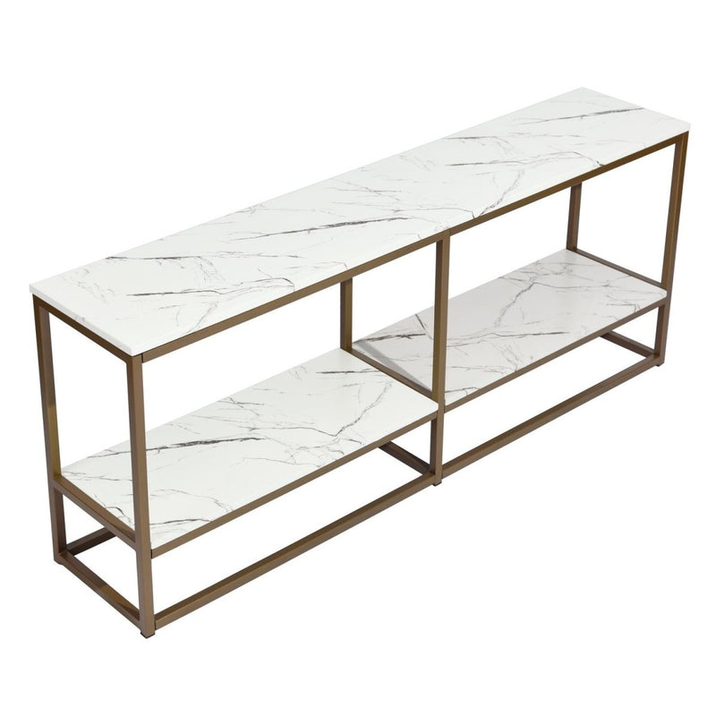 59.8 inch White Marble Gold Frame TV STAND With Storage - Atlantic Fine Furniture Inc