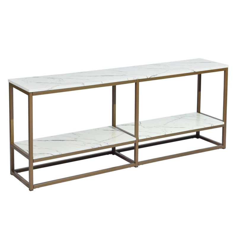 59.8 inch White Marble Gold Frame TV STAND With Storage - Atlantic Fine Furniture Inc