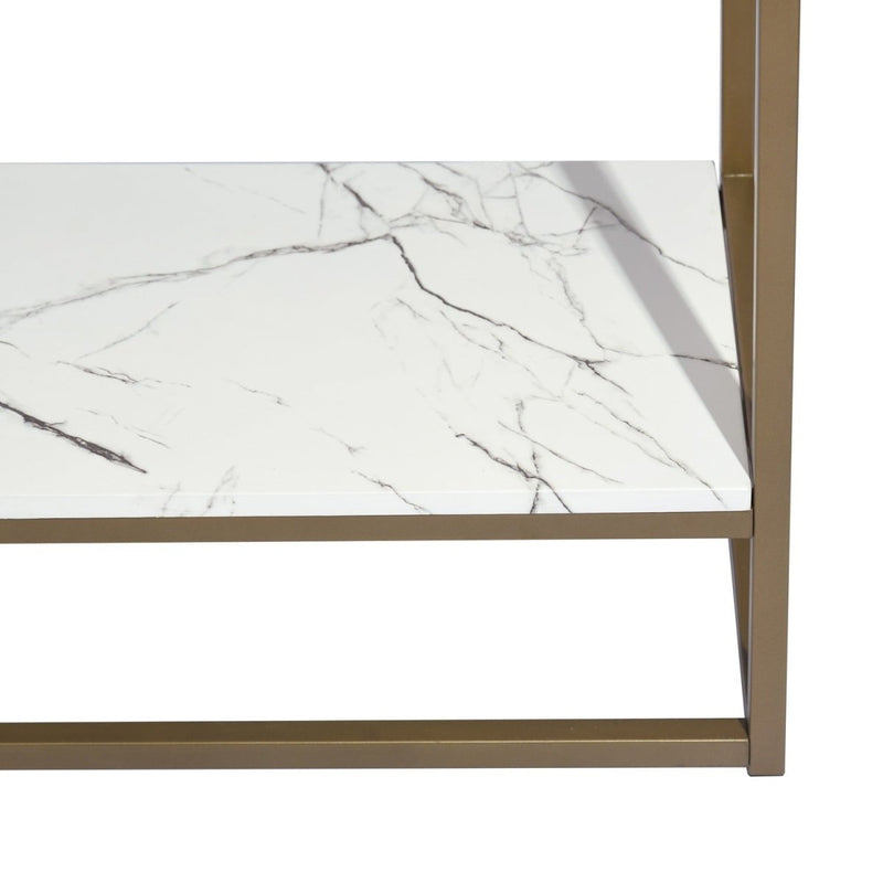 59.8 inch White Marble Gold Frame TV STAND With Storage - Atlantic Fine Furniture Inc