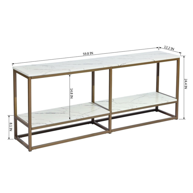 59.8 inch White Marble Gold Frame TV STAND With Storage - Atlantic Fine Furniture Inc