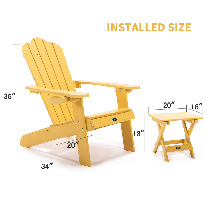 TALE Adirondack Portable Folding Side Table Square All-Weather and Fade-Resistant Plastic Wood Table Perfect for Outdoor Garden, Beach, Camping, Picnics Yellow