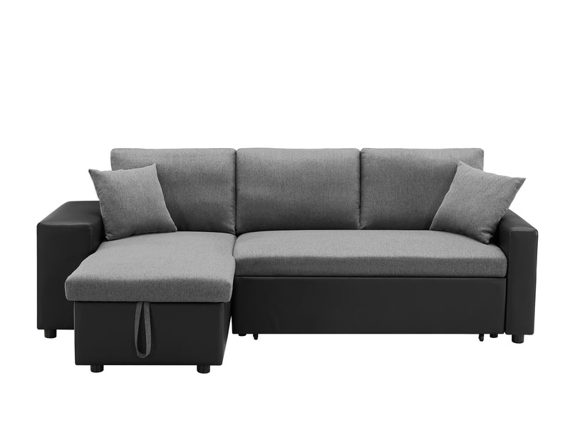 Artemax 92.5“Linen Reversible Sleeper Sectional Sofa with storage and 2 stools Steel Gray